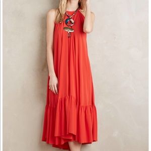Red silk swing dress by WHIT for Anthropologie